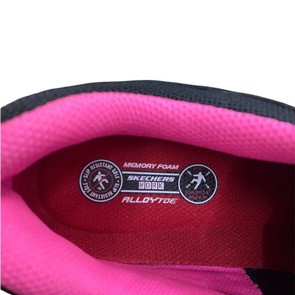 Skechers Women's Work Sneaker 11 Black Pink Alloy Toe Slip Resistant NEW - Picture 2 of 10